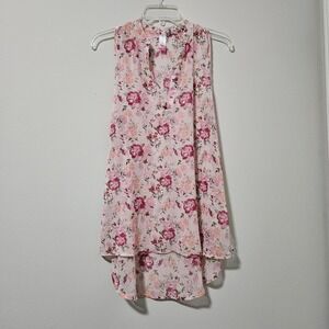 No Boundaries Pink Floral Sleeveless High Low Blouse Top Large 11-13 Rose Print